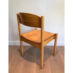 Set of Six Stackable Pine and Thermoformed Wood Chairs by Karl Klipper, circa 1970