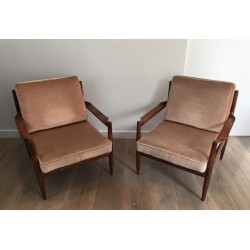 Pair of Scandinavian Modernist Armchairs, Marked, circa 1970