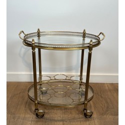 Oval Brass Drinks Trolley in the Style of Maison Jansen, Art Déco, circa 1940