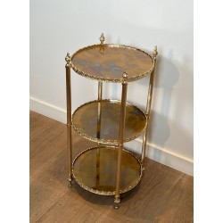 Three-Tier Silvered Brass Guéridon with Églomisé Mirror Tops by Maison Jansen, circa 1940