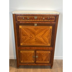 Louis XVI Marquetry Sécrétaire à Abattant with Carrara Marble Top, French Work, circa 1800