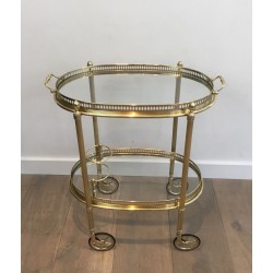 Neoclassical Oval Brass Drinks Trolley with Double Removable Trays by Maison Baguès, circa 1940