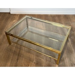 Modernist Brass and Glass Coffee Table by Guy Lefèvre for Maison Jansen, circa 1970