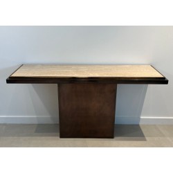Gun Metal Console with Travertine Top, French Work, circa 1970