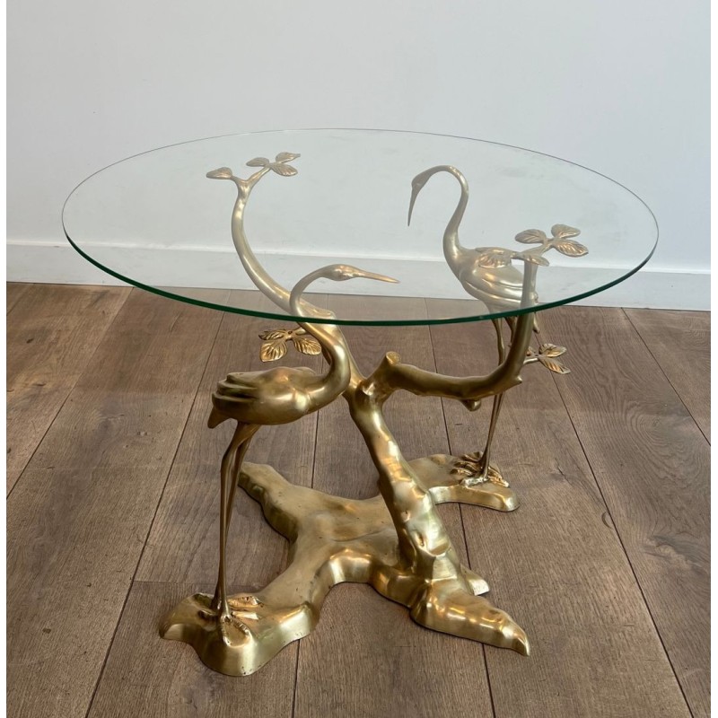 Brass Coffee Table with Cranes and Bonsai by Willy Daro, Belgium, circa 1970