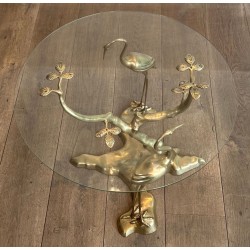 Brass Coffee Table with Cranes and Bonsai by Willy Daro, Belgium, circa 1970