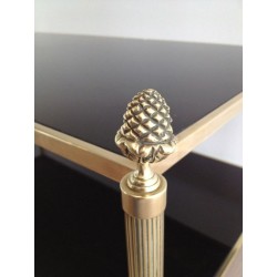 Neoclassical Style 2 Tiers Coffee Table made of Brass and Bronze with Black Lacquered Glass Shelves by Maison Baguès