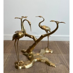 Brass Coffee Table with Cranes and Bonsai by Willy Daro, Belgium, circa 1970