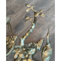 Brass Coffee Table with Cranes and Bonsai by Willy Daro, Belgium, circa 1970