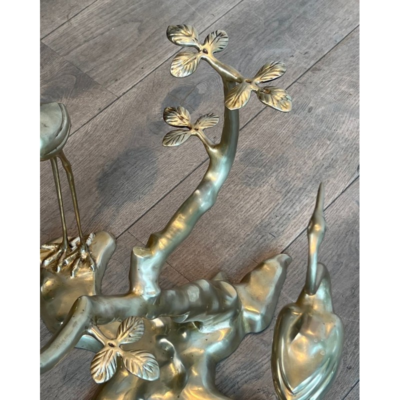 Brass Coffee Table with Cranes and Bonsai by Willy Daro, Belgium, circa 1970