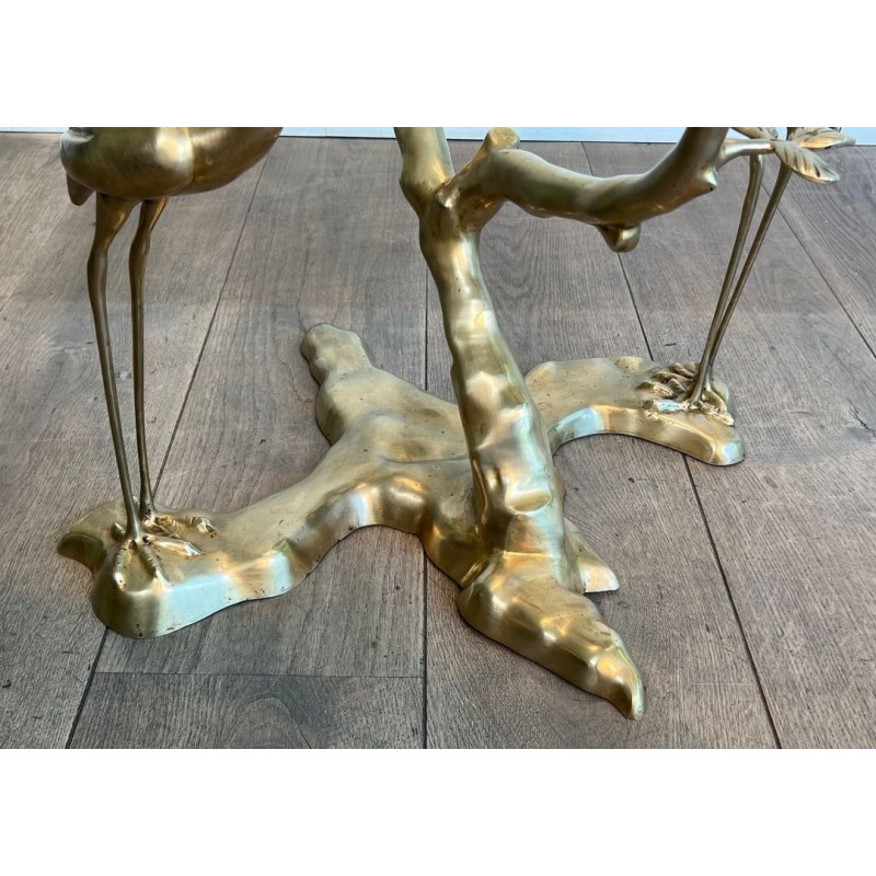 Brass Coffee Table with Cranes and Bonsai by Willy Daro, Belgium, circa 1970