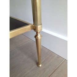 Neoclassical Style 2 Tiers Coffee Table made of Brass and Bronze with Black Lacquered Glass Shelves by Maison Baguès