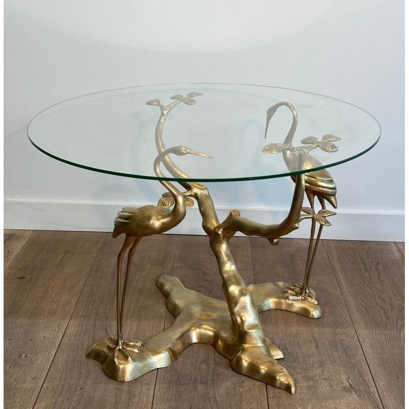 Brass Coffee Table with Cranes and Bonsai by Willy Daro, Belgium, circa 1970