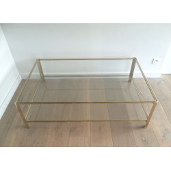 Large Bronze and Glass Two-Tier Coffee Table, Jacques Théophile Lepelletier, France, circa 1970