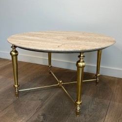 Brass Coffee Table with White Marble Top in the Style of Maison Ramsay, France, circa 1970