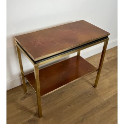 Brass and Black Lacquered Metal Side Table with Amber Celluloid Shelves by Guy Lefèvre for Maison Jansen, circa 1970