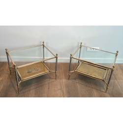 Pair of Neoclassical Steel and Brass Side Tables with Glass and Églomisé Mirror by Maison Jansen, circa 1940