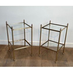 Pair of Brass Neoclassical Side Tables, Attributed to Maison Jansen, France, circa 1940