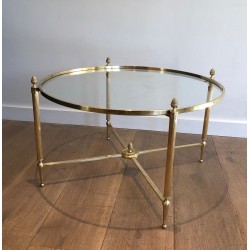 Round Brass Neoclassical Coffee Table, Maison Baguès, France, circa 1940