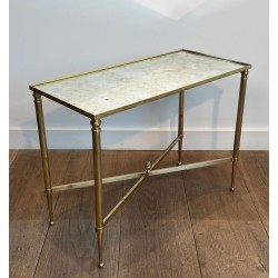 Pair of Brass Side Tables with Églomisé Mirror Tops, Maison Jansen, France, circa 1940