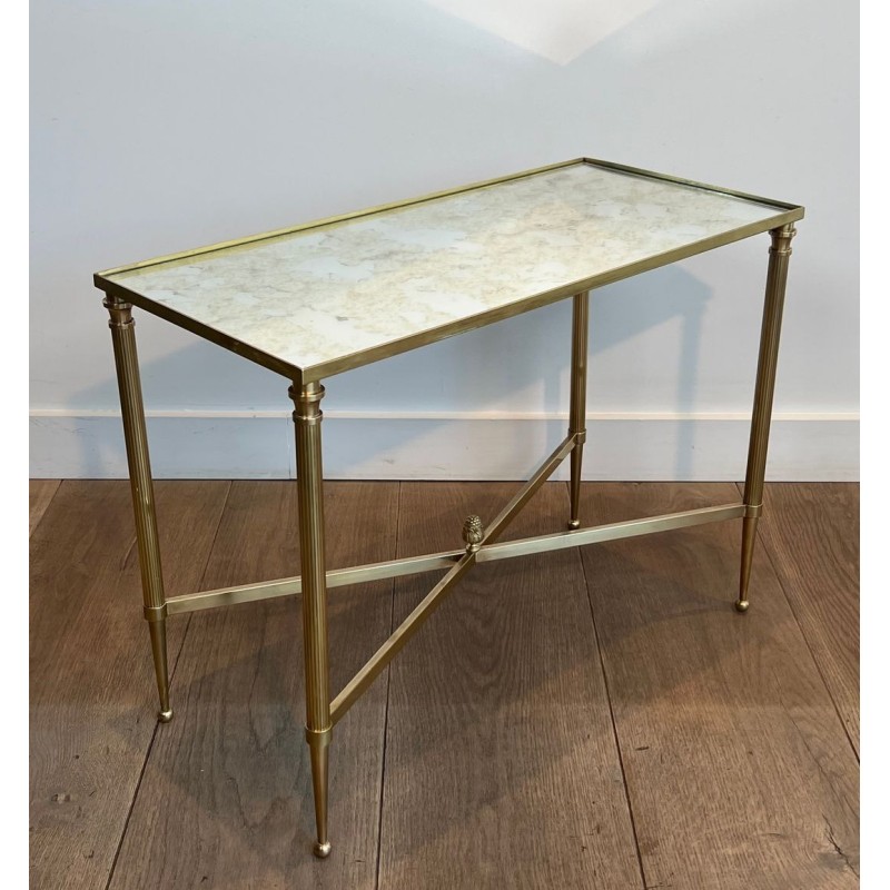 Pair of Brass Side Tables with Églomisé Mirror Tops, Maison Jansen, France, circa 1940