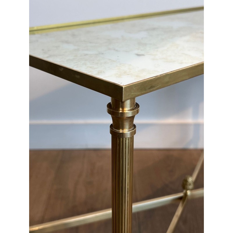 Pair of Brass Side Tables with Églomisé Mirror Tops, Maison Jansen, France, circa 1940