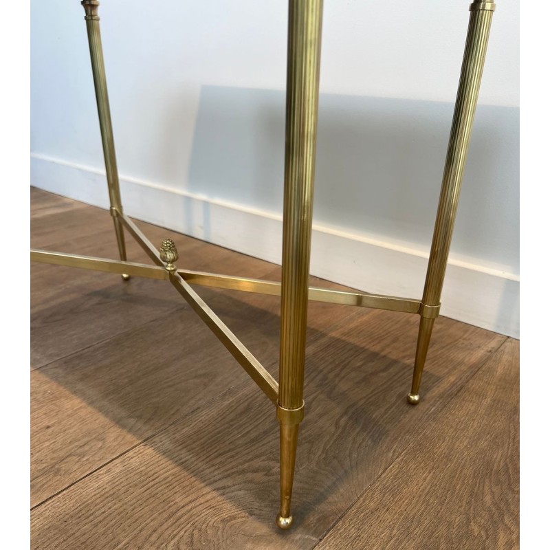 Pair of Brass Side Tables with Églomisé Mirror Tops, Maison Jansen, France, circa 1940