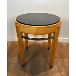 Sycamore Veneer and Chrome Guéridon with Marble Top, French Art Déco, circa 1940