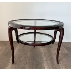 Round Walnut Two-Tier Coffee Table, Paolo Buffa, Italy, circa 1940