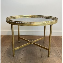 Brass Neoclassical Coffee Table with Antique Mirror Top, Maison Baguès, France, circa 1940