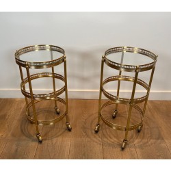 Pair of Round Art Déco Drinks Trolleys with Removable Trays, Maison Jansen, France, circa 1940