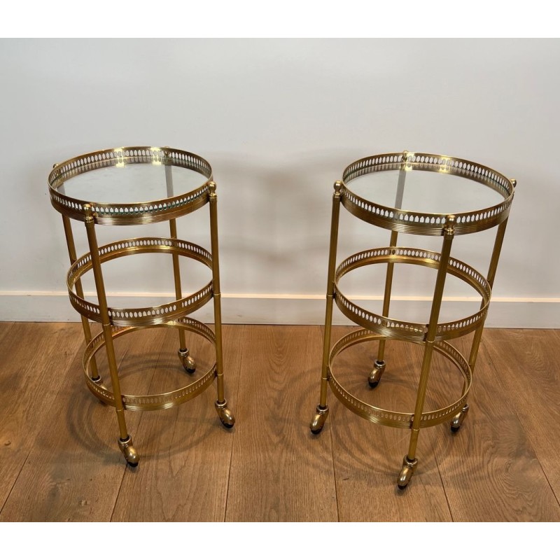 Pair of Round Art Déco Drinks Trolleys with Removable Trays, Maison Jansen, France, circa 1940