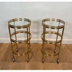 Pair of Round Art Déco Drinks Trolleys with Removable Trays, Maison Jansen, France, circa 1940