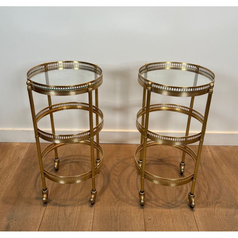 Pair of Round Art Déco Drinks Trolleys with Removable Trays, Maison Jansen, France, circa 1940