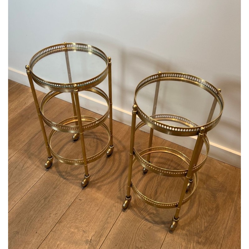 Pair of Round Art Déco Drinks Trolleys with Removable Trays, Maison Jansen, France, circa 1940