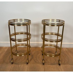Pair of Round Art Déco Drinks Trolleys with Removable Trays, Maison Jansen, France, circa 1940