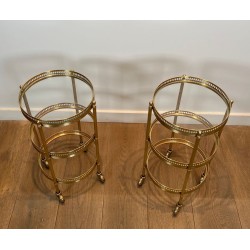 Pair of Round Art Déco Drinks Trolleys with Removable Trays, Maison Jansen, France, circa 1940