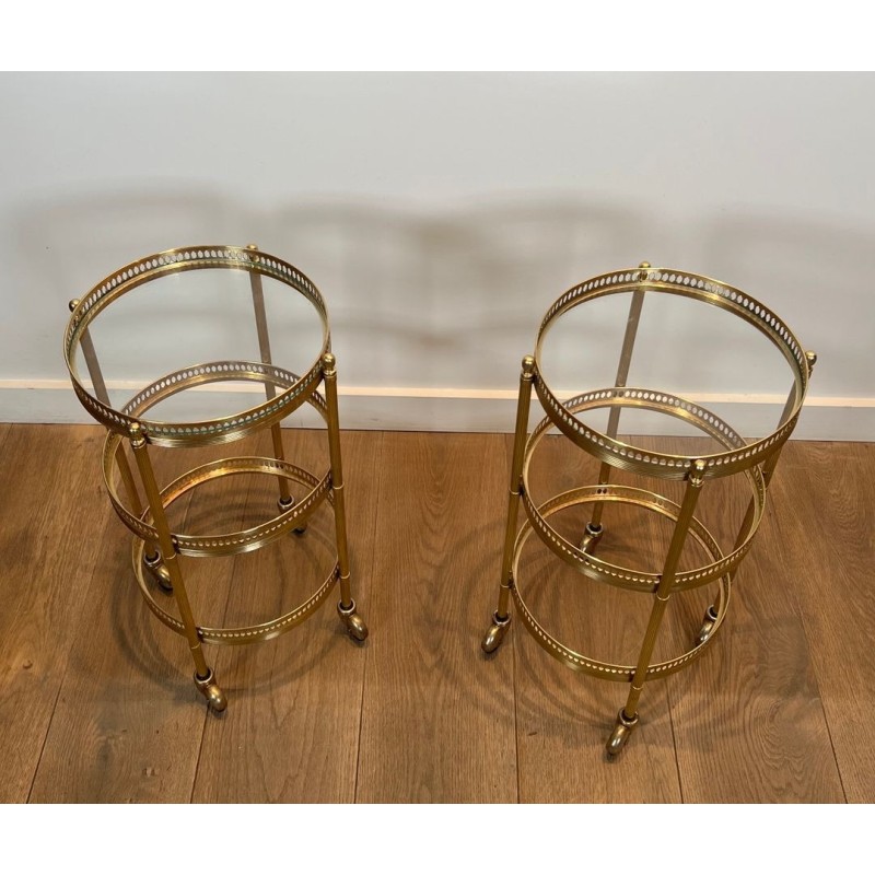 Pair of Round Art Déco Drinks Trolleys with Removable Trays, Maison Jansen, France, circa 1940
