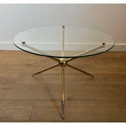 Round Tripod Brass Coffee Table, French Design, circa 1970