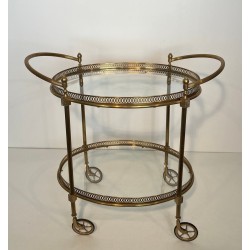 Oval Brass Neoclassical Drinks Trolley, in the Style of Maison Jansen, France, circa 1940
