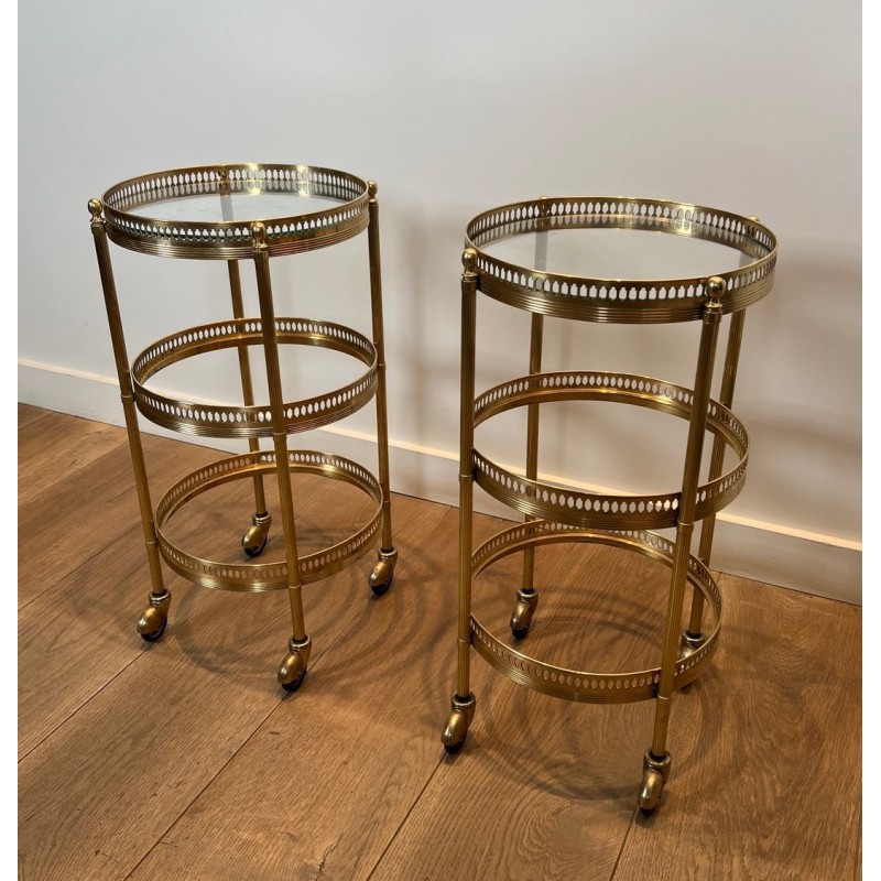 Pair of Round Art Déco Drinks Trolleys with Removable Trays, Maison Jansen, France, circa 1940
