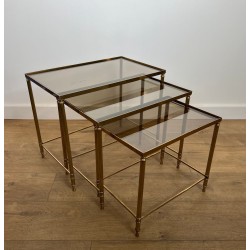 Set of Brass Neoclassical Nesting Tables, Maison Jansen, France, circa 1940