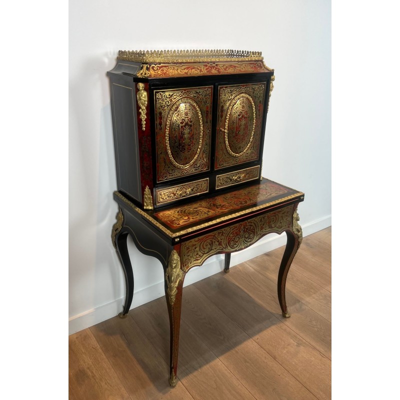 Bonheur du Jour Desk in Boulle Marquetry, Napoleon III Period, France, circa 1870