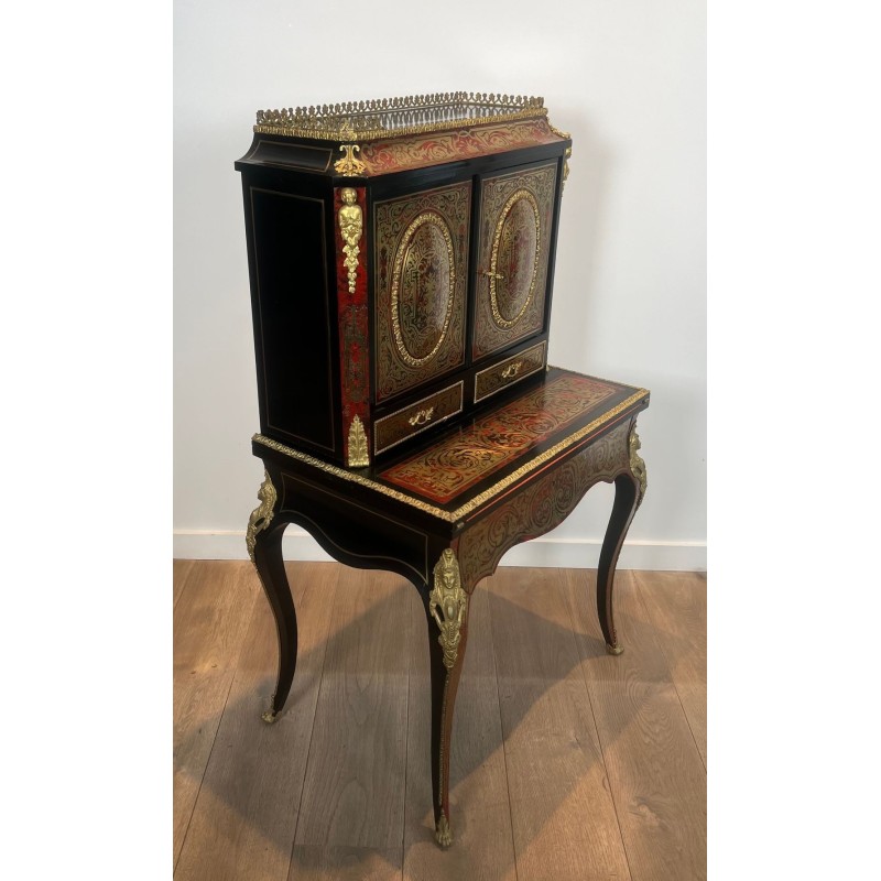 Bonheur du Jour Desk in Boulle Marquetry, Napoleon III Period, France, circa 1870