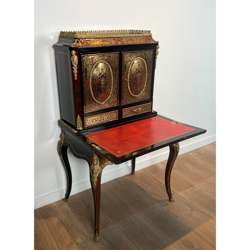 Bonheur du Jour Desk in Boulle Marquetry, Napoleon III Period, France, circa 1870