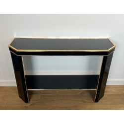 Black Lacquered and Gilt Metal Console, Jean-Claude Mahey, France, circa 1970