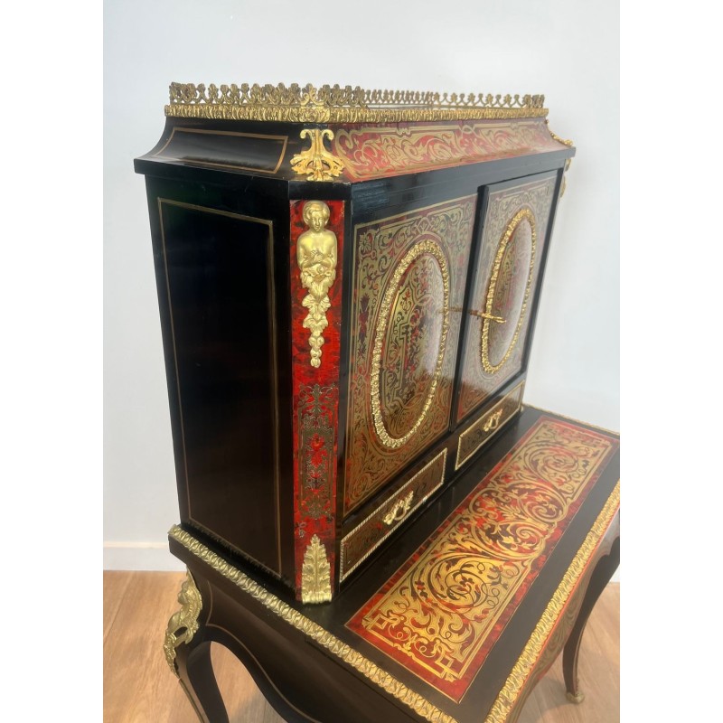 Bonheur du Jour Desk in Boulle Marquetry, Napoleon III Period, France, circa 1870