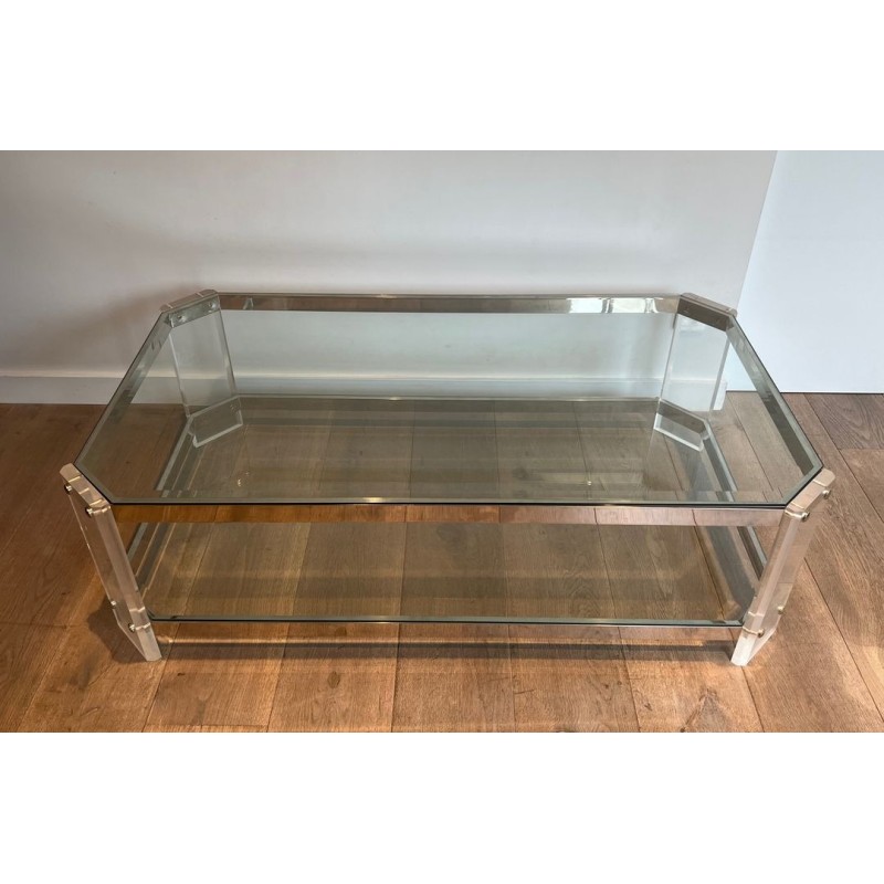Octagonal Lucite and Chrome Coffee Table, Maison Jansen, France, circa 1970