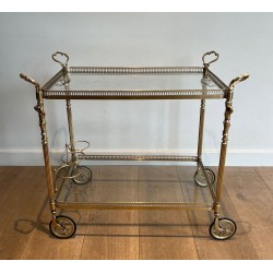 Neoclassical Brass Drinks Trolley with Cherub Mounts, in the Style of Maison Jansen, France, circa 1940