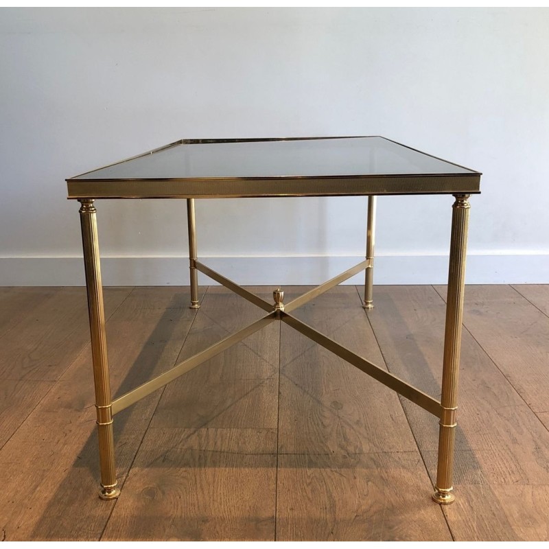 Neoclassical Gilt Metal Coffee Table with Blue Glass Shelf, in the Style of Maison Jansen, France, circa 1940